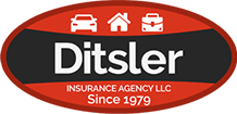 A red and black logo for ditsler insurance agency llc since 1979.