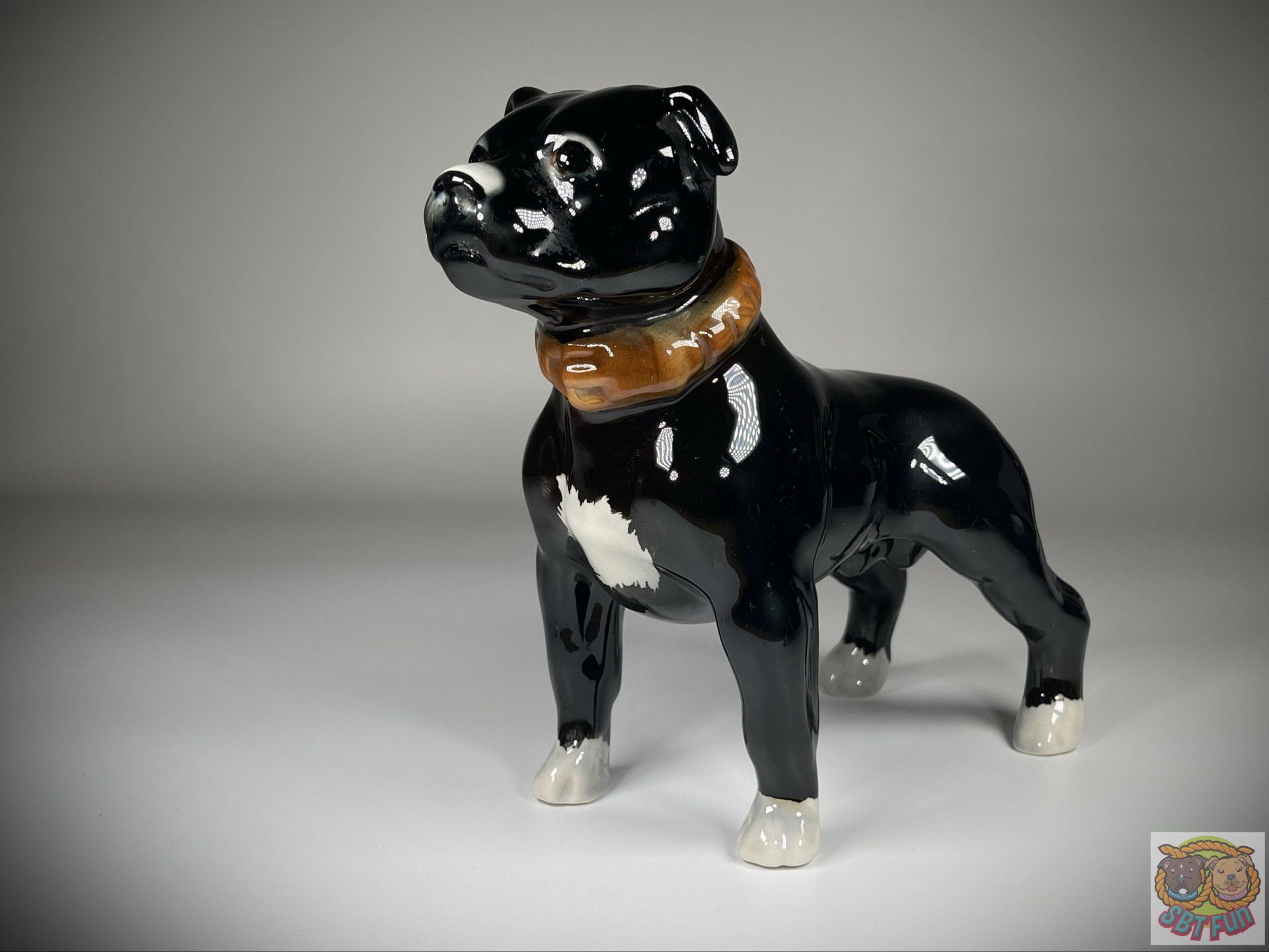 SBT Fun Staffordshire Bull Terrier (Black with Collar) by Elite Pottery