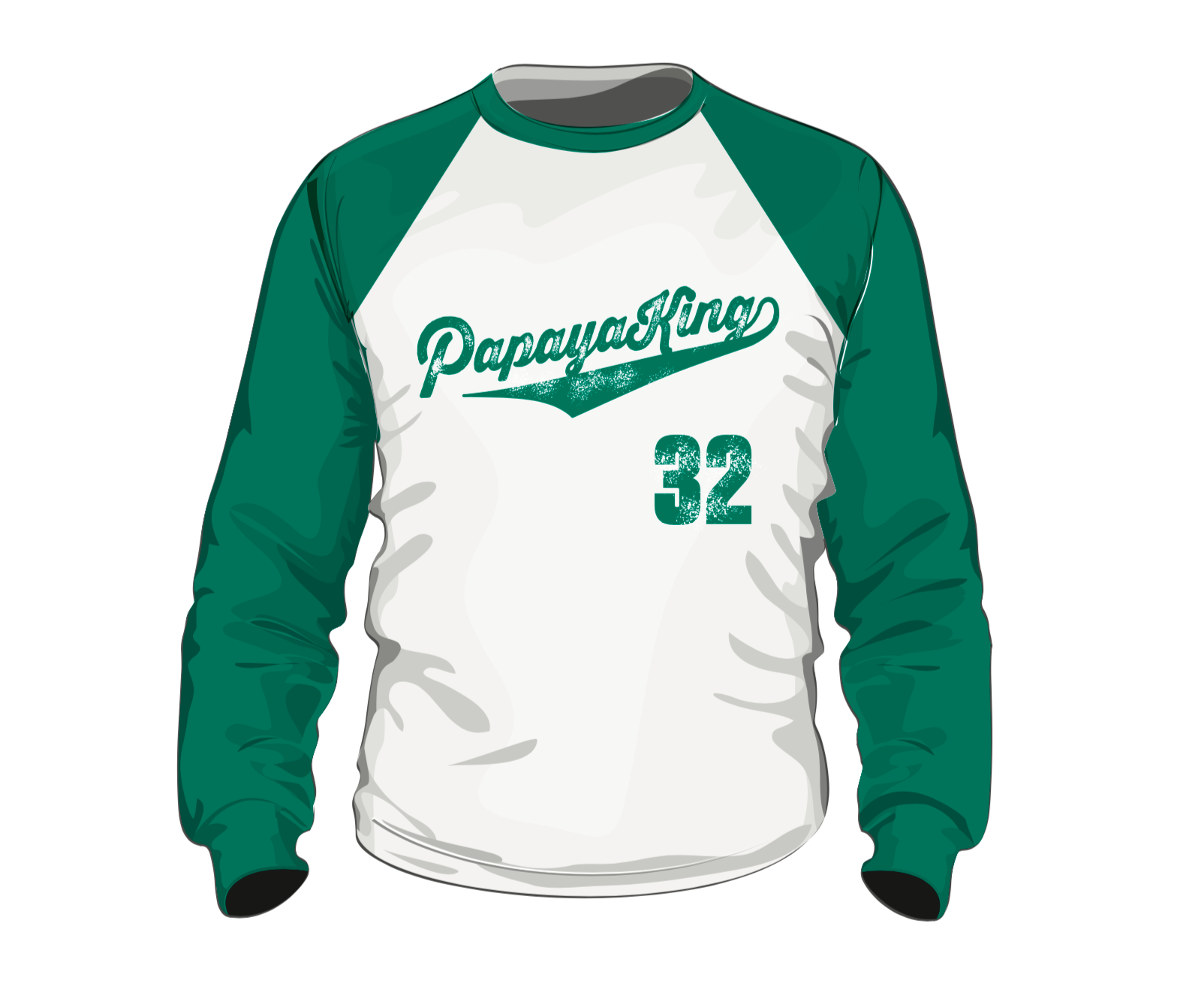 Green and white baseball jersey with