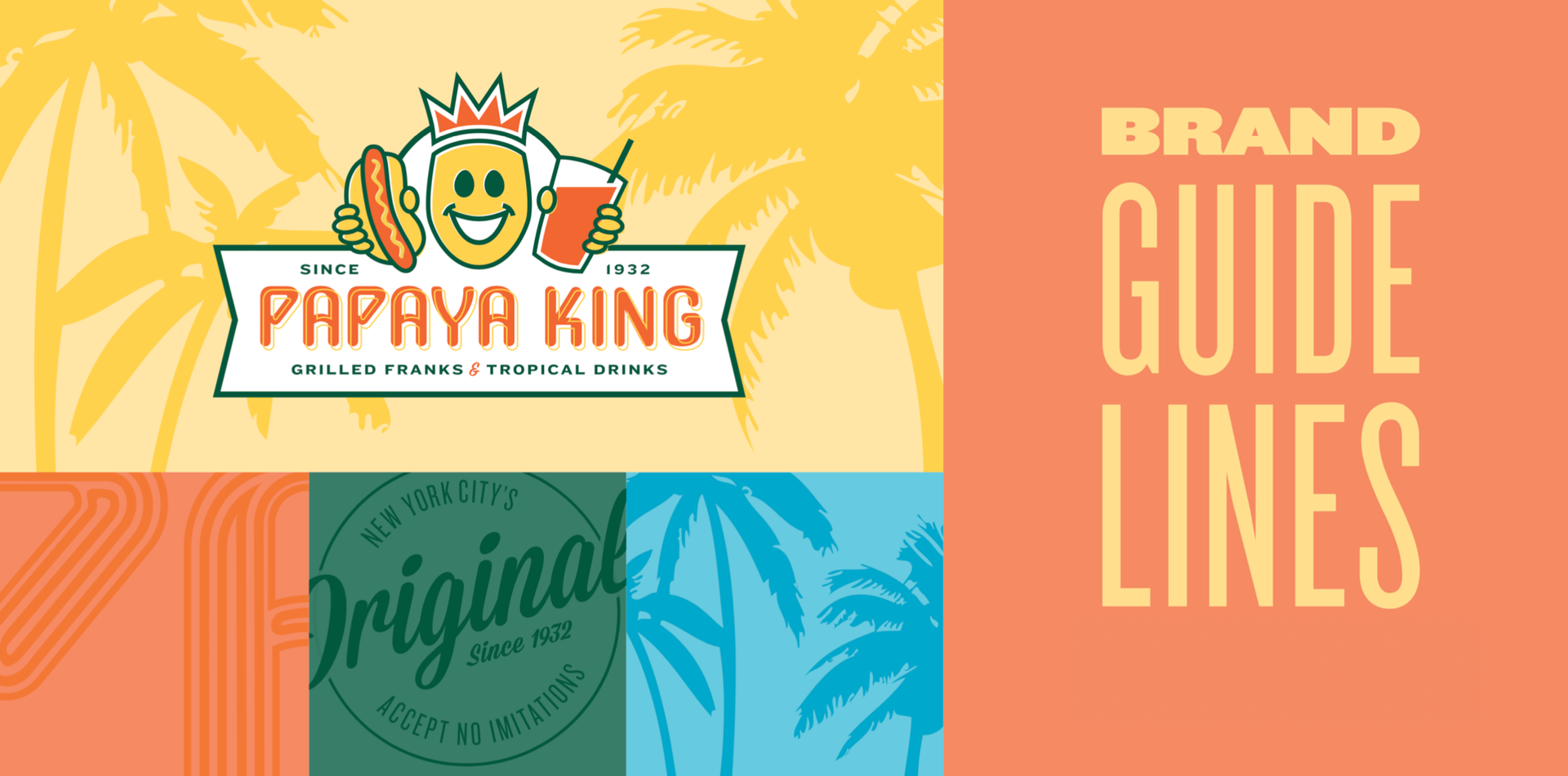 Brand guidelines for Papaya King with the company logo and color palette.