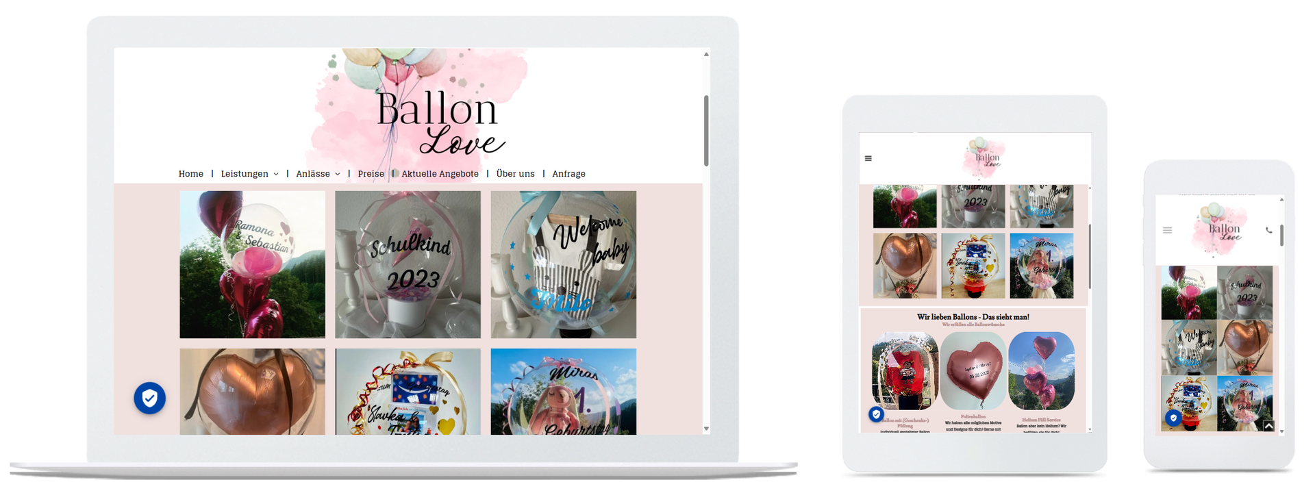 Ein Laptop, ein Tablet und ein Mobiltelefon, auf dem eine Website angezeigt wird.