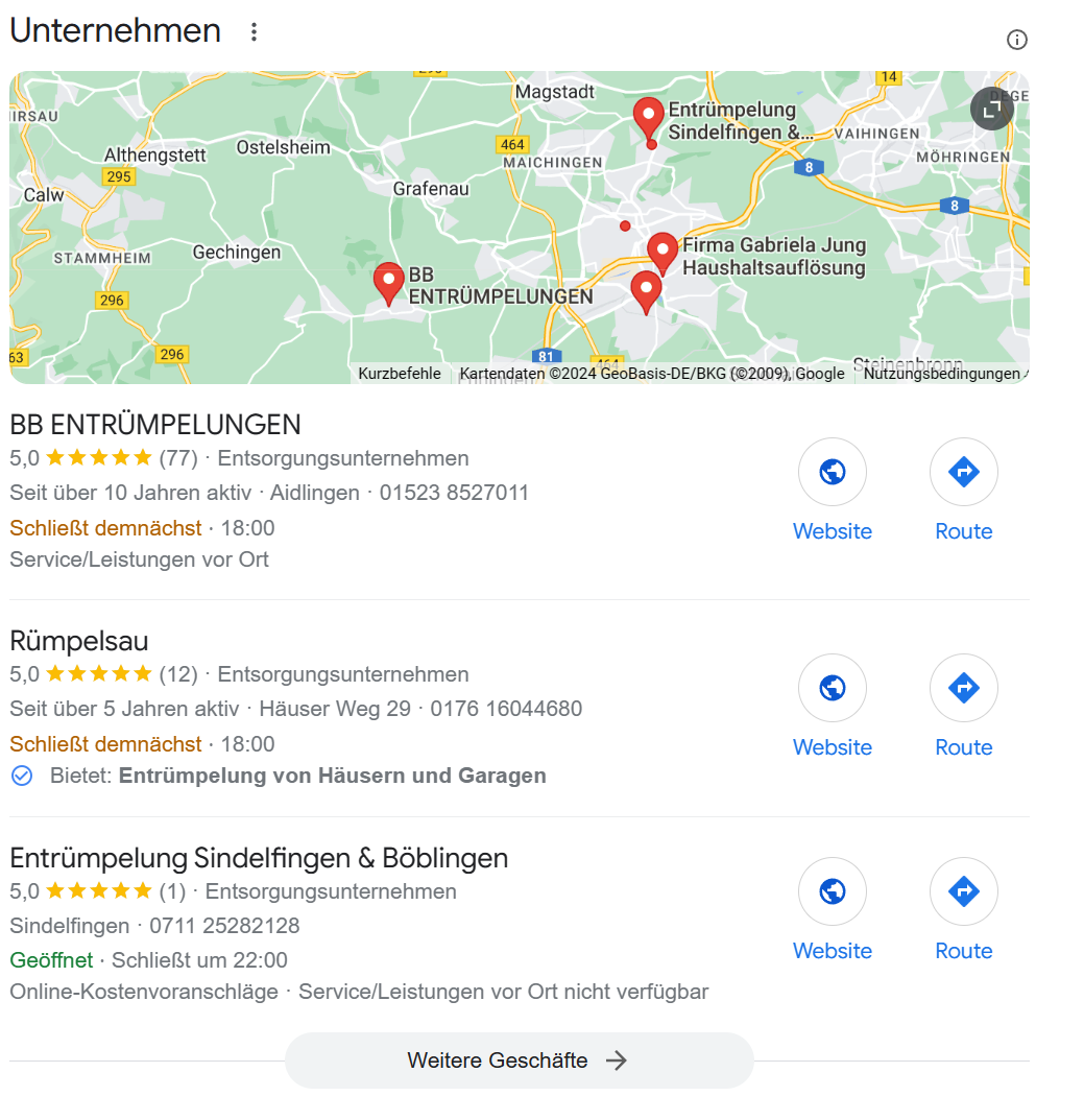 Google Local Pack Ergebnisse