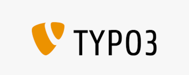 Ein Logo für Typo3 mit einem orangefarbenen Schild auf weißem Hintergrund.