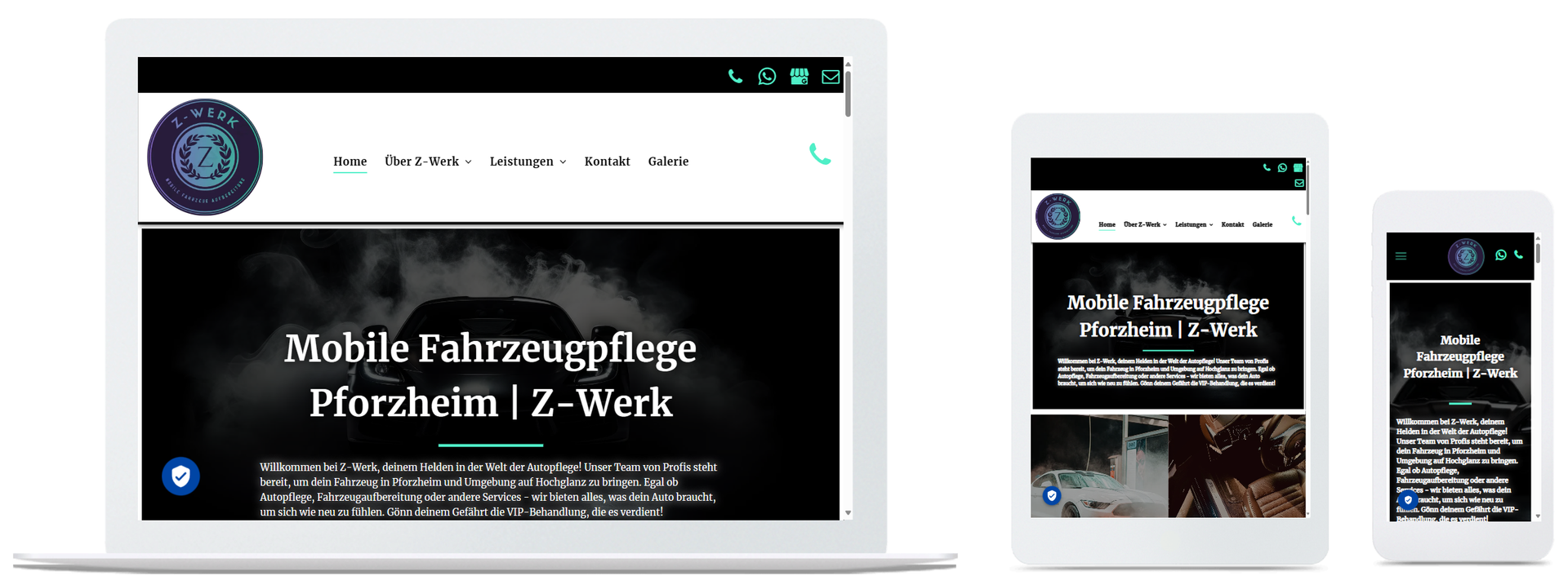 Auf einem Laptop, einem Tablet und einem Mobiltelefon wird dieselbe Website angezeigt.