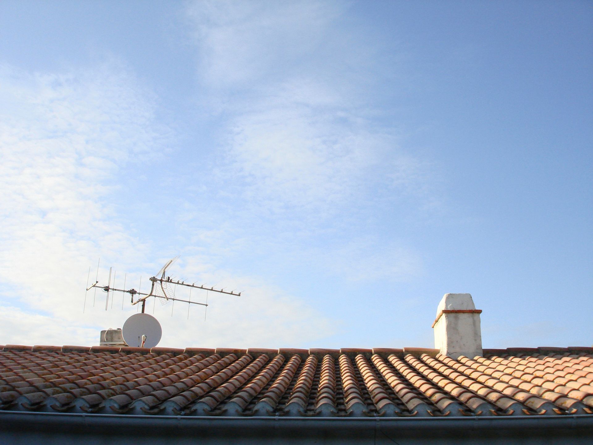 A man is cleaning a chimney in the woods.