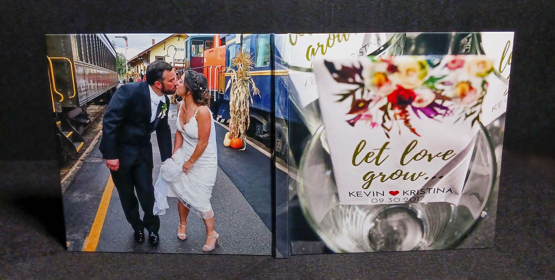coffee table wedding album with full front and back photo wrap cover