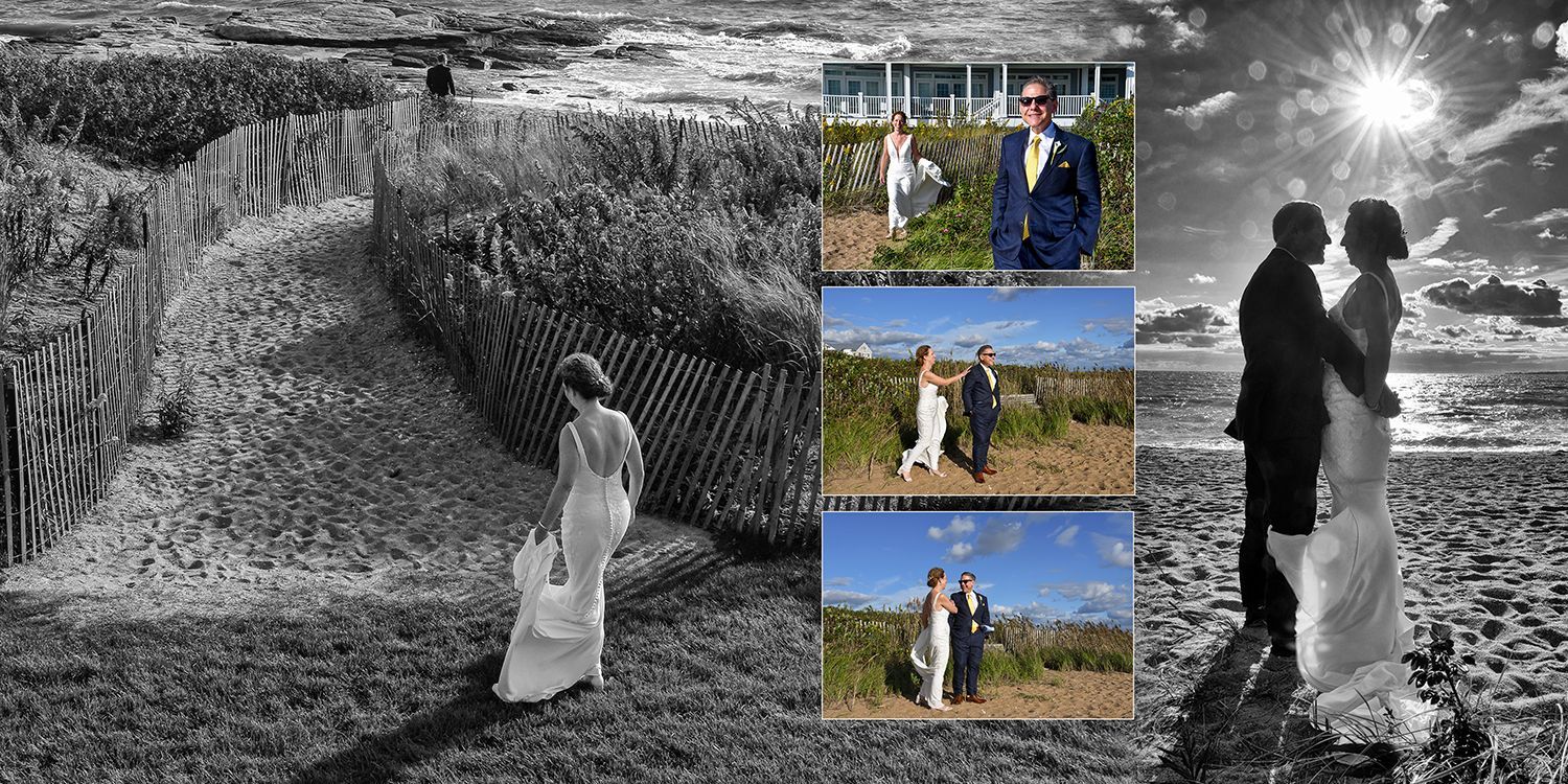 A black and white photo of a bride and groom on Madison Beach Hotel beach by Rogers Photography