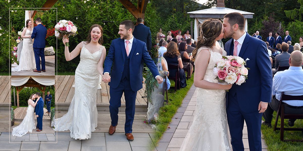 A bride and groom just married and are walking down the aisle at their wedding at Nuzzo's Farm wedding photography by Connecticut Wedding Photographers Rogers Photography.