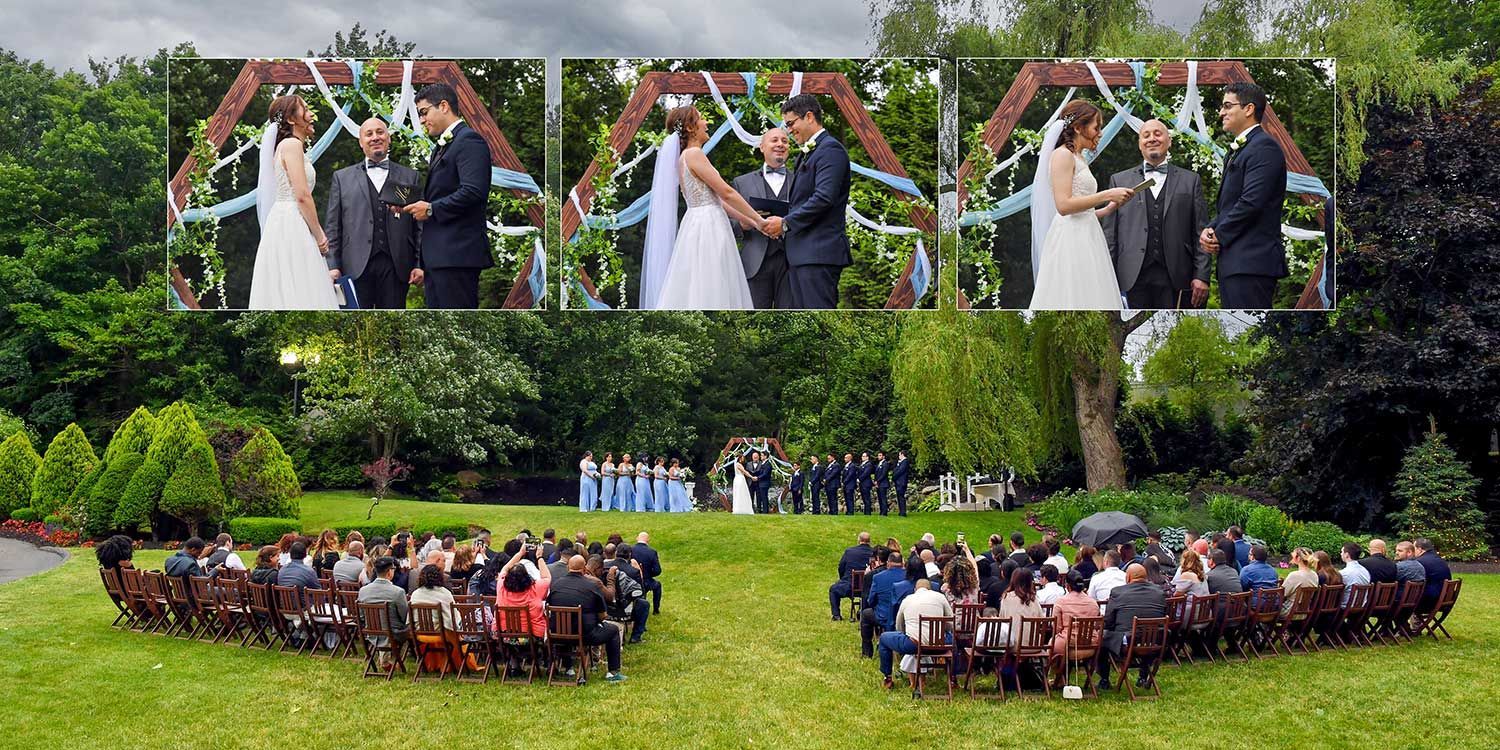 A collage of photos of a wedding ceremony at Woodwinds wedding photography by Connecticut Wedding Photographers Rogers Photography.