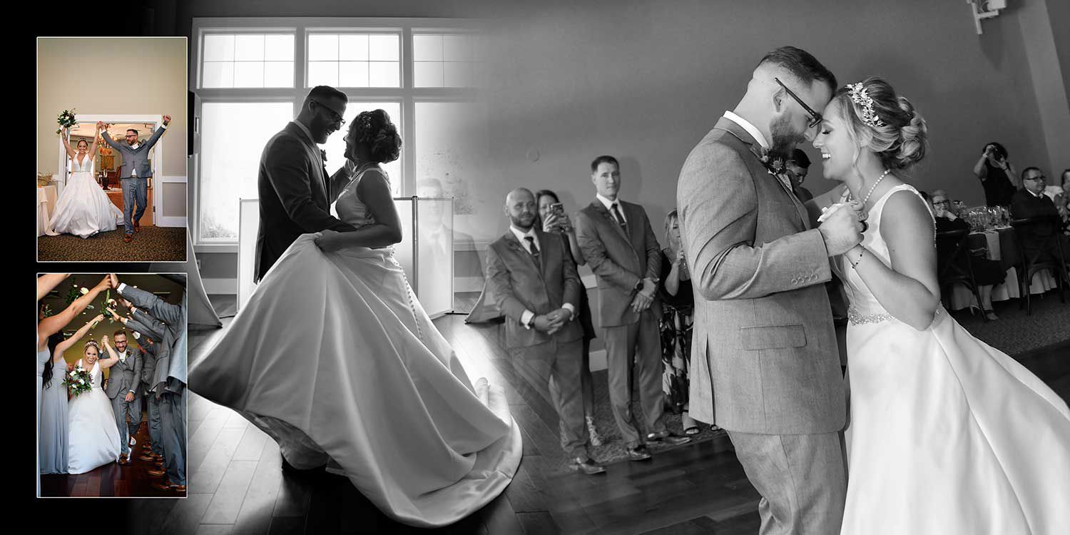 A black and white photo of a bride and groom dancing at their wedding at The Lake House wedding photography by Connecticut Wedding Photographers Rogers Photography.