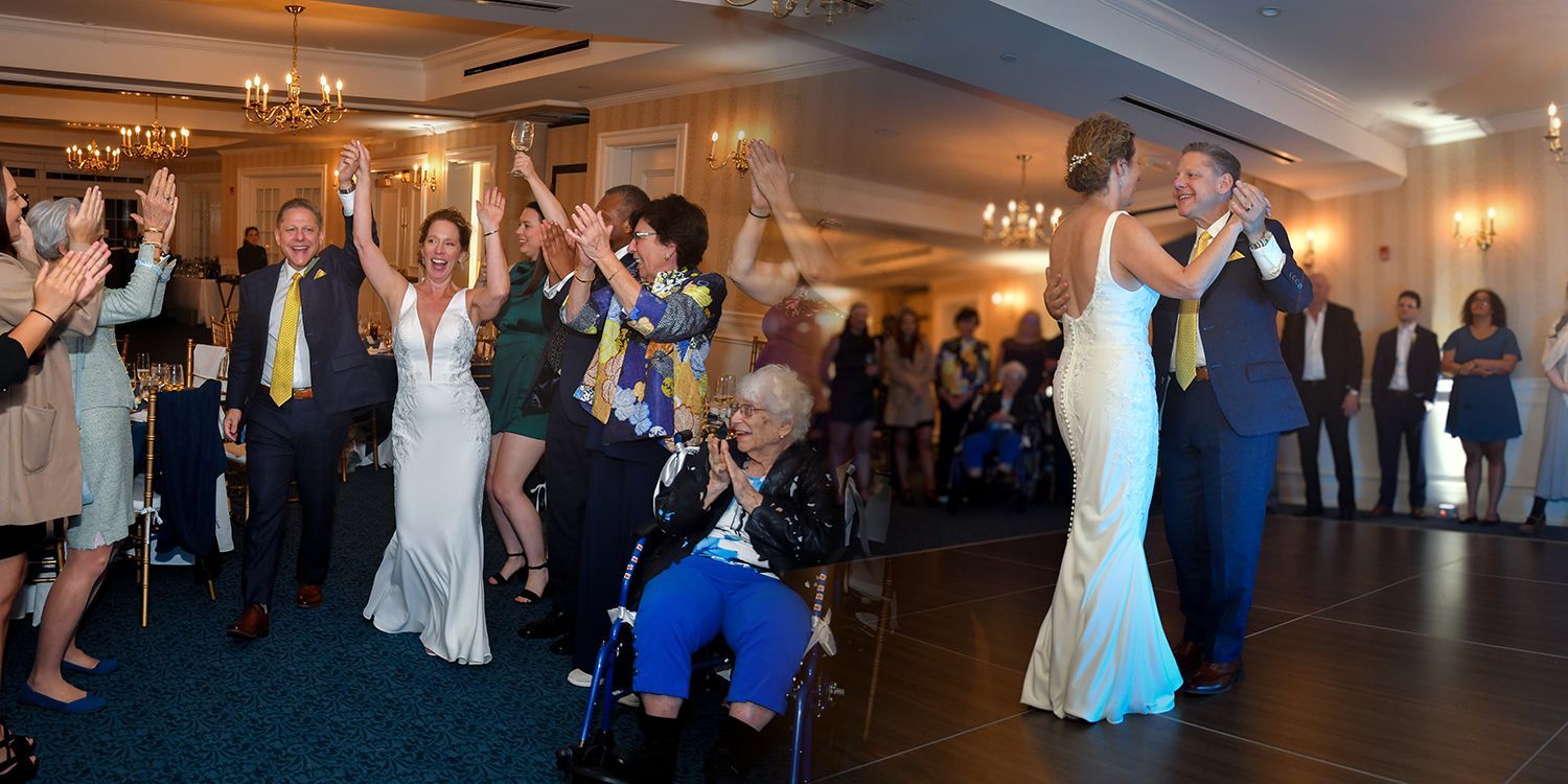 A bride and groom dancing at their wedding reception at Madison Beach Hotel wedding photography by Connecticut Photographers Rogers Photography