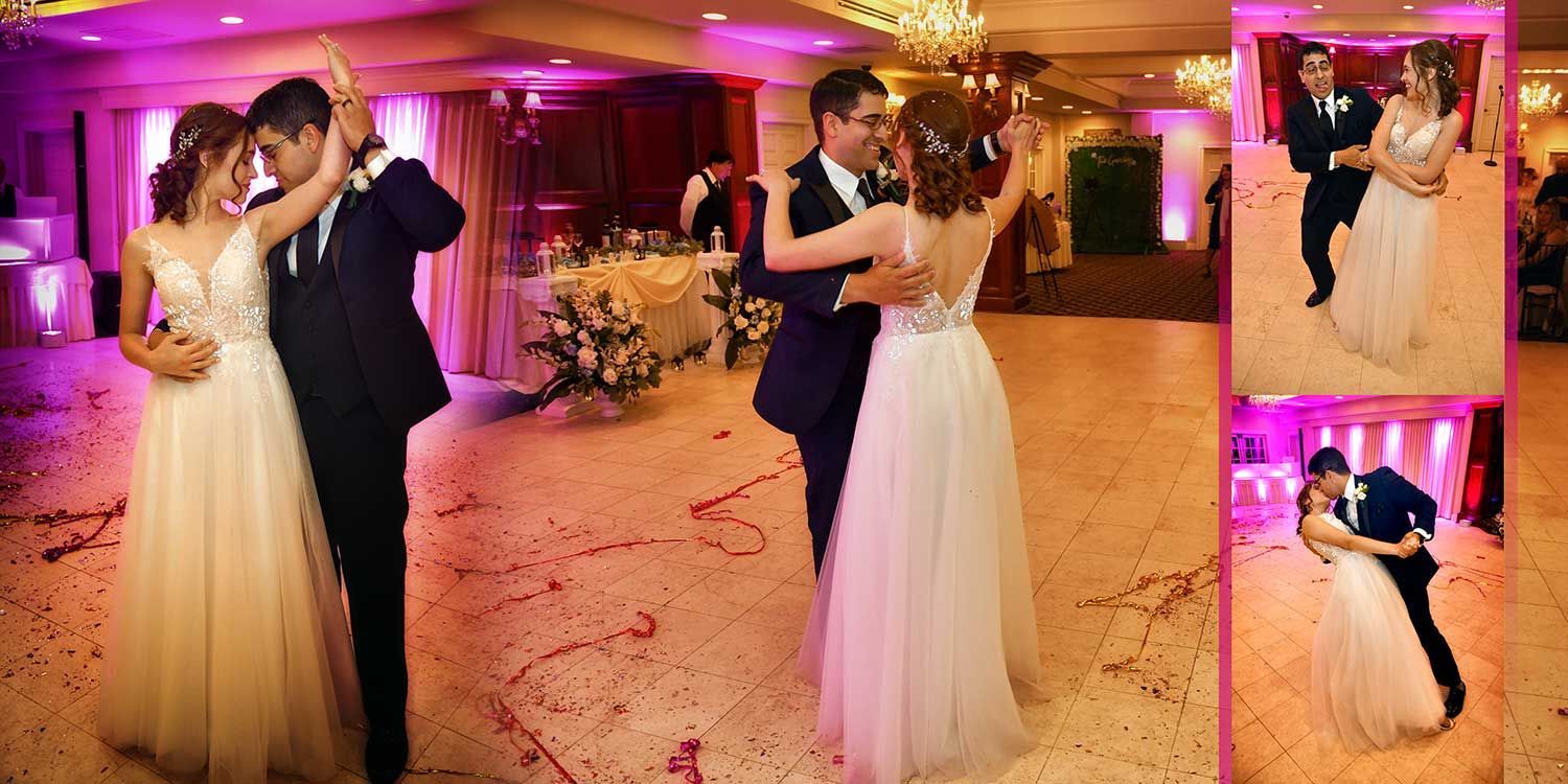 A bride and groom are dancing at their wedding reception at Woodwinds wedding photography by Connecticut Wedding Photographers Rogers Photography.