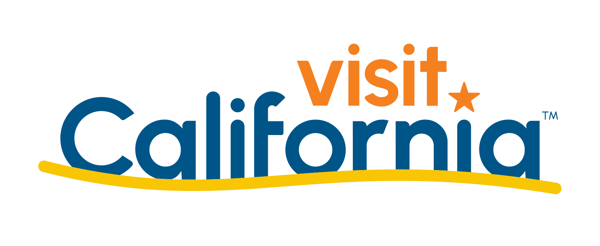 A logo for visit california is shown on a white background