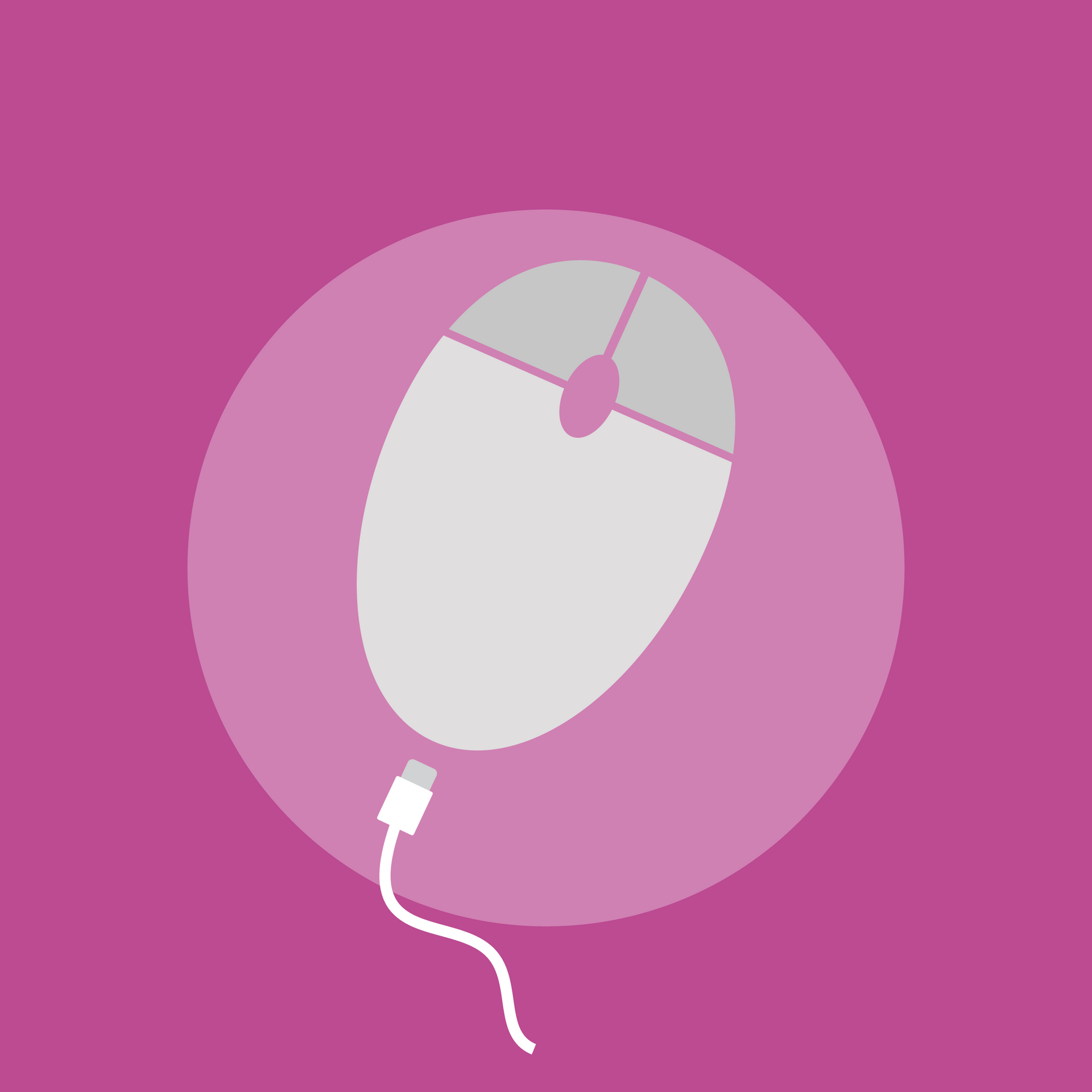 A computer mouse is sitting in a pink circle on a pink background.