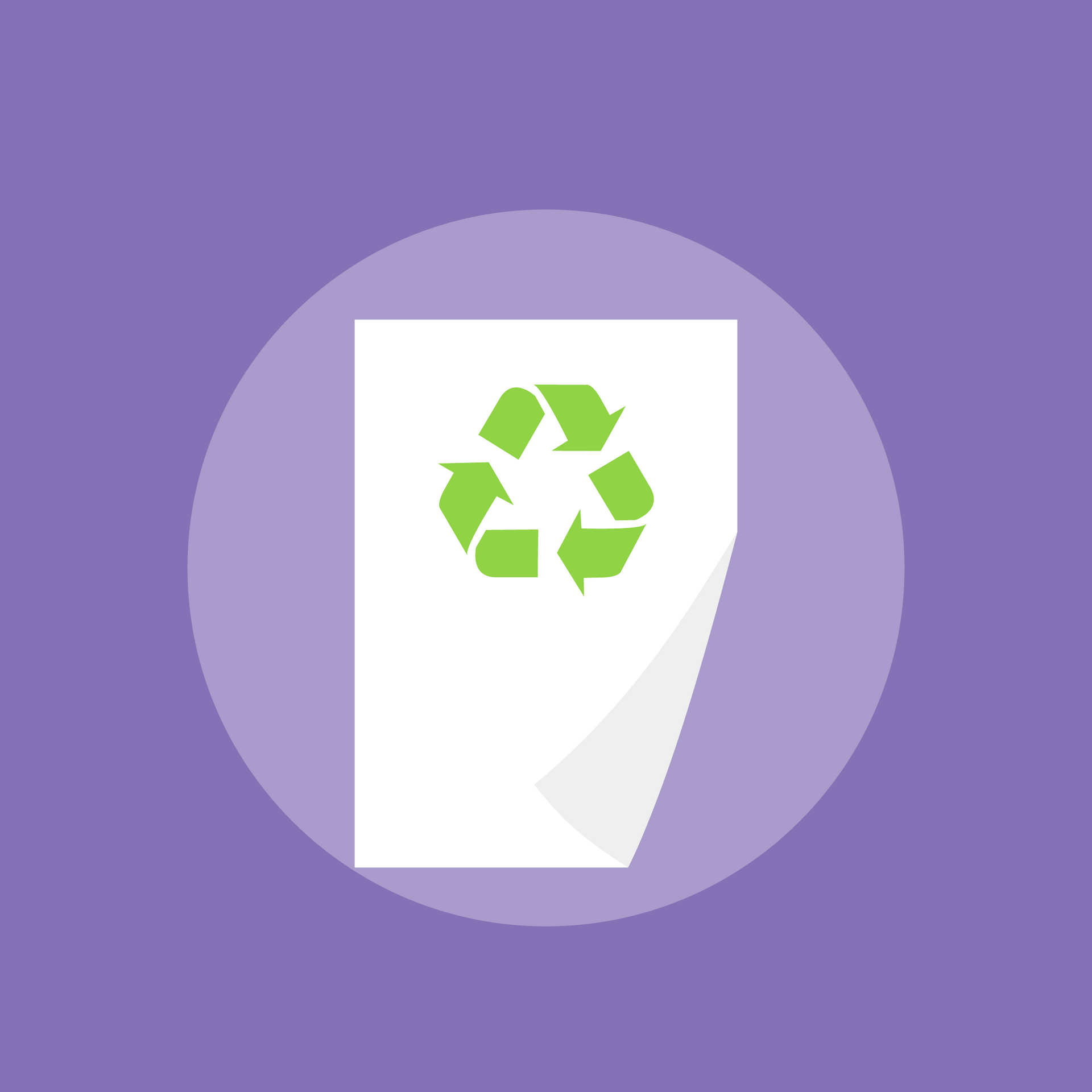 A piece of paper with a green recycling symbol on it.