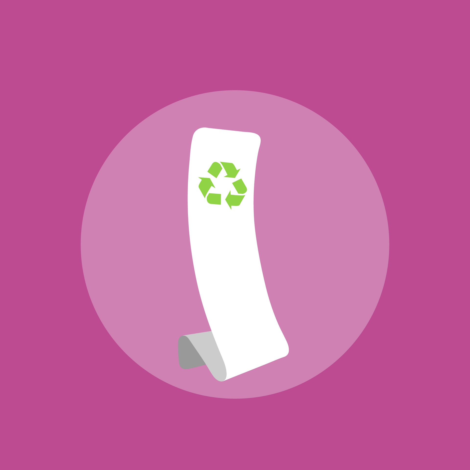 A roll of paper with a green recycling symbol on it.