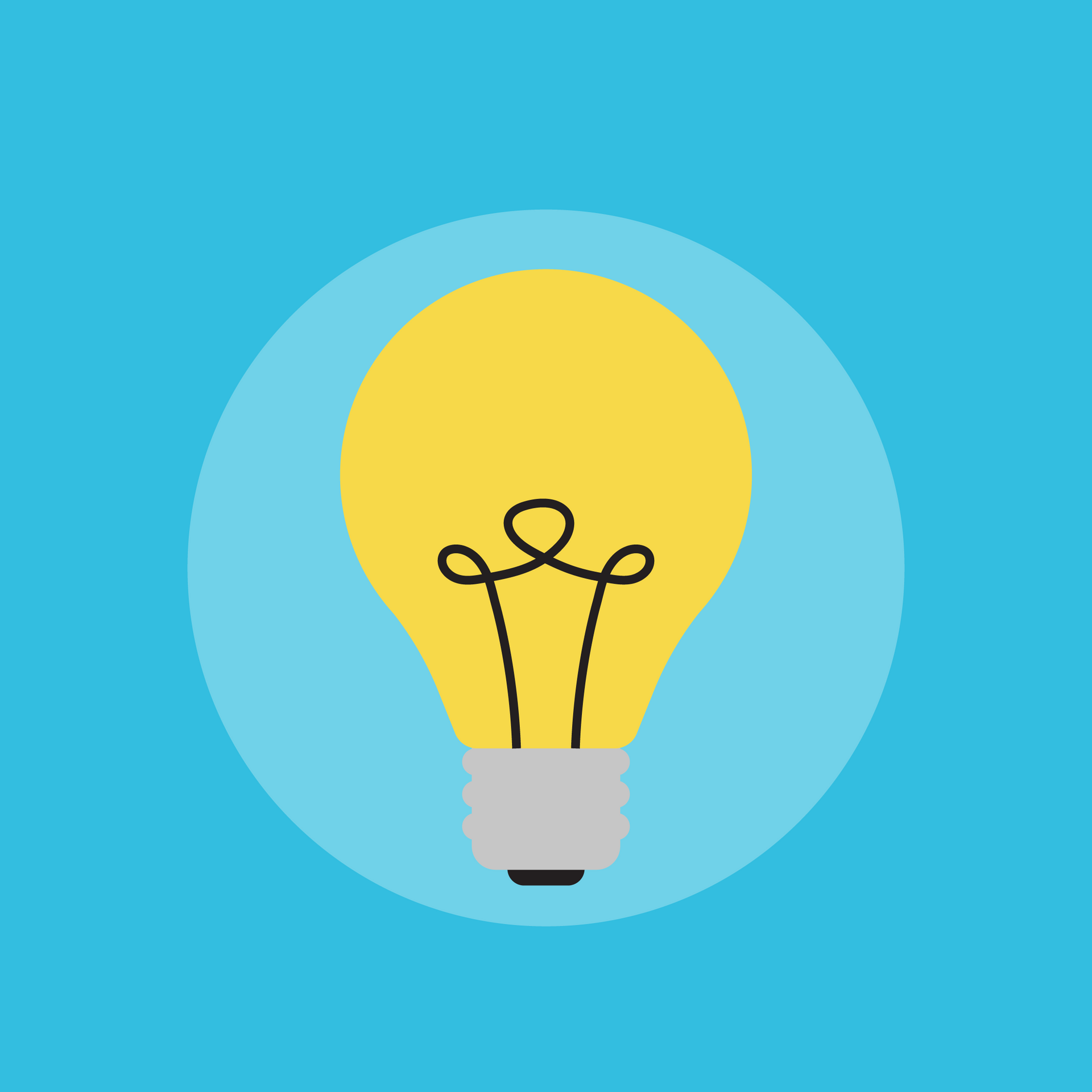 A light bulb is sitting in a circle on a blue background.