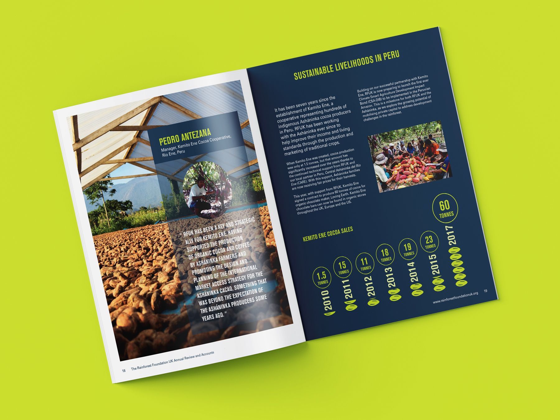 A book is open to a page with a picture of a field.