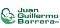 Un logotipo para Juan Guillermo Barrera con una silueta verde de un bebé.