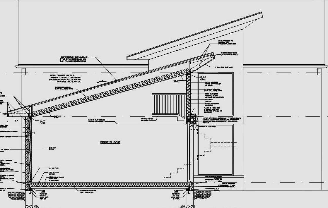 A black and white drawing of a building with a roof