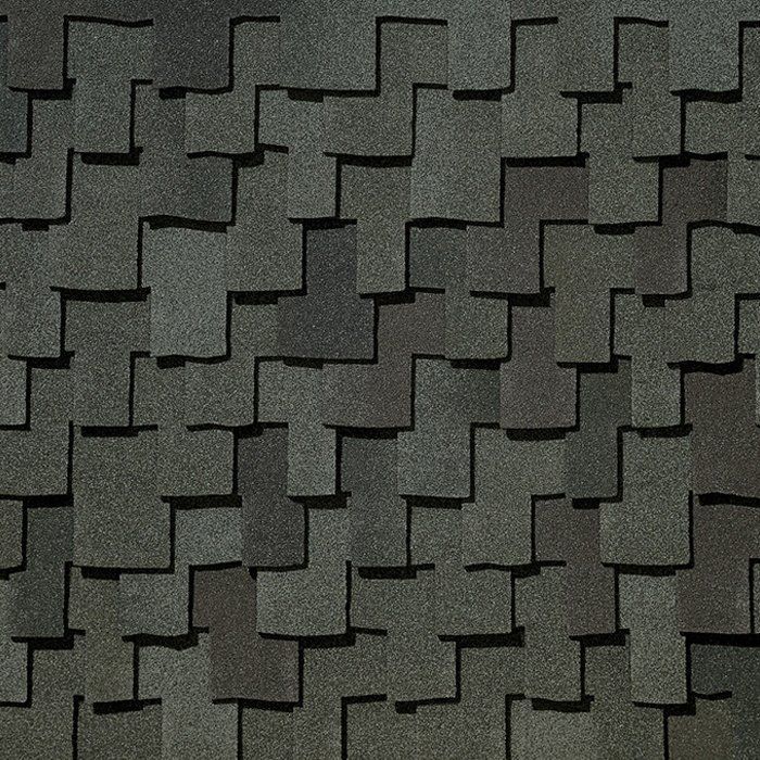 Dark gray asphalt roof shingles in a repeating pattern.