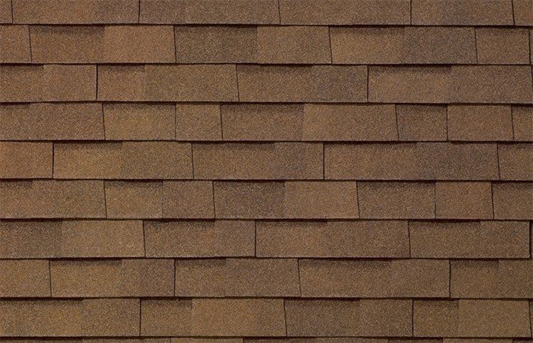 Brown asphalt roof shingles.