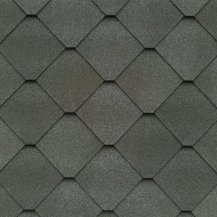 Gray diamond-shaped asphalt roof shingles arranged in a repeating pattern.