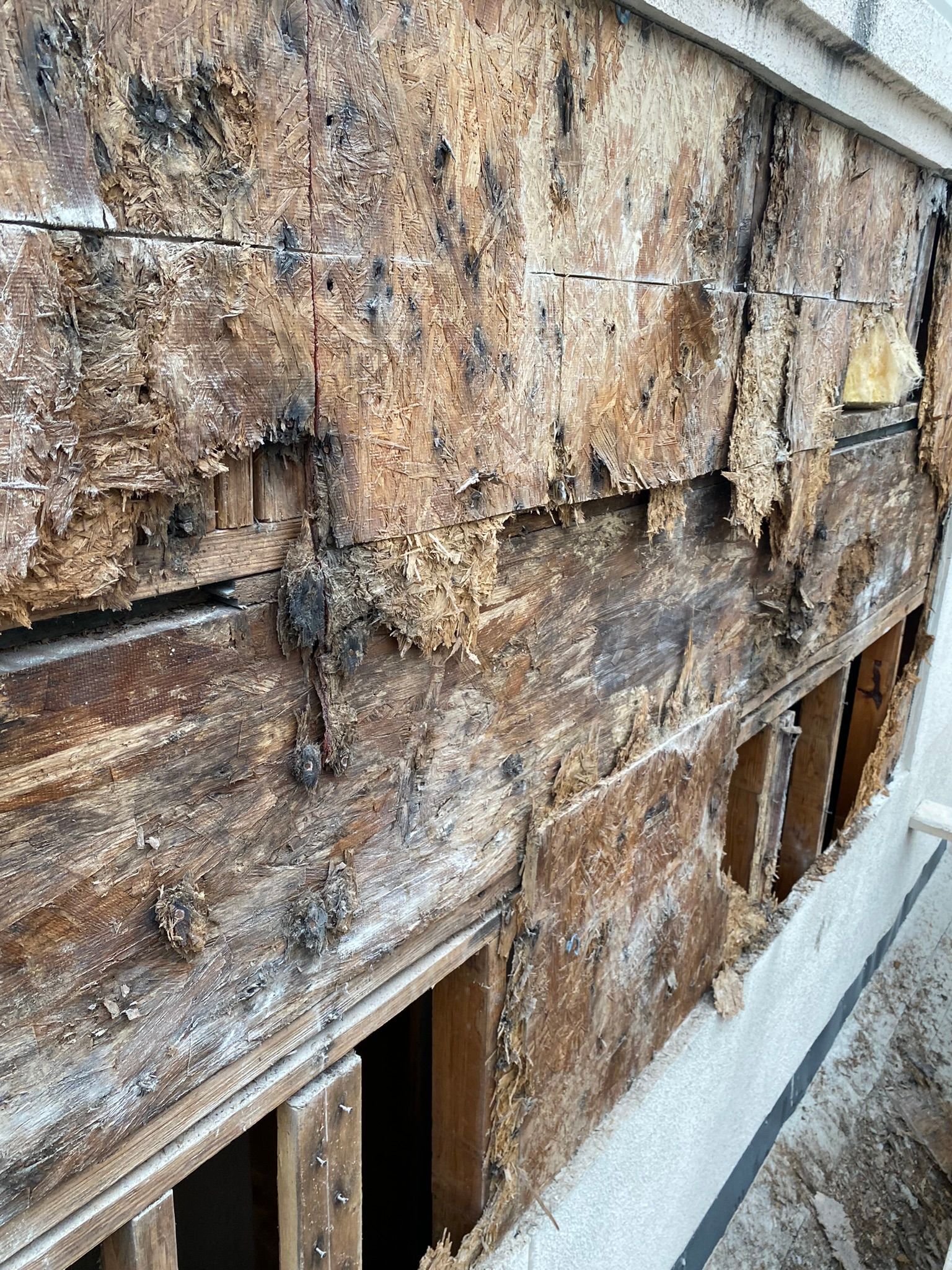 A close up of a wooden wall with holes in it.