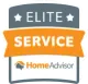 an elite service home advisor logo with an orange ribbon .