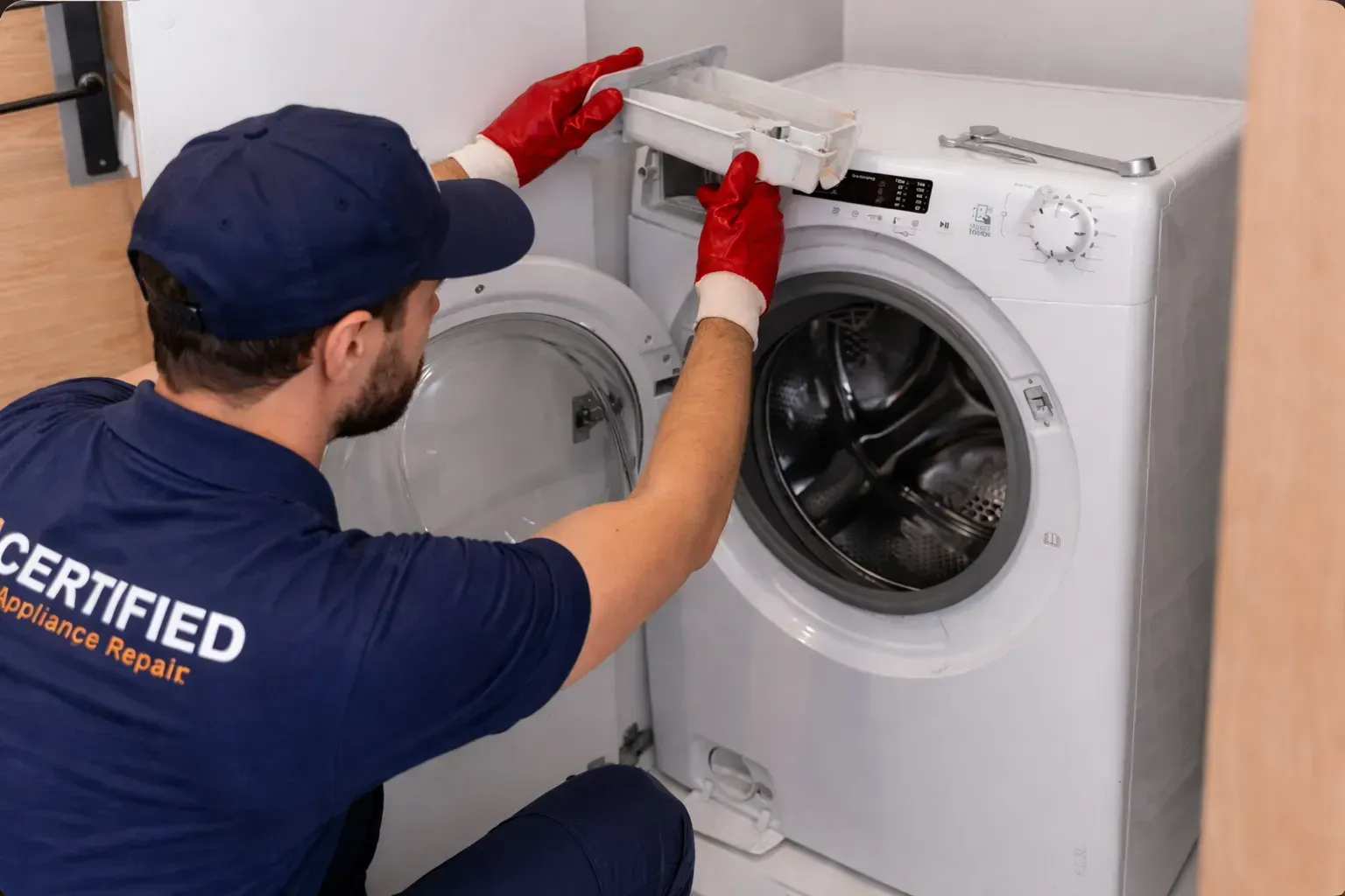 Worker repairing washer