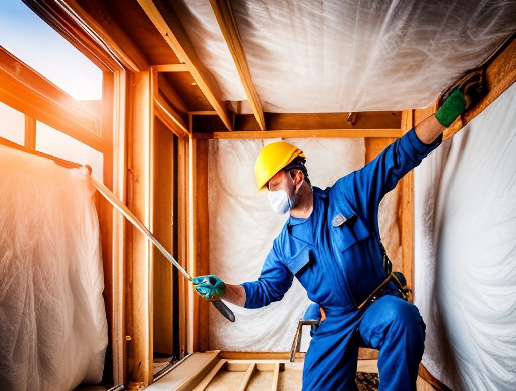 A man installing spray foam insulation into a commercial apartment building