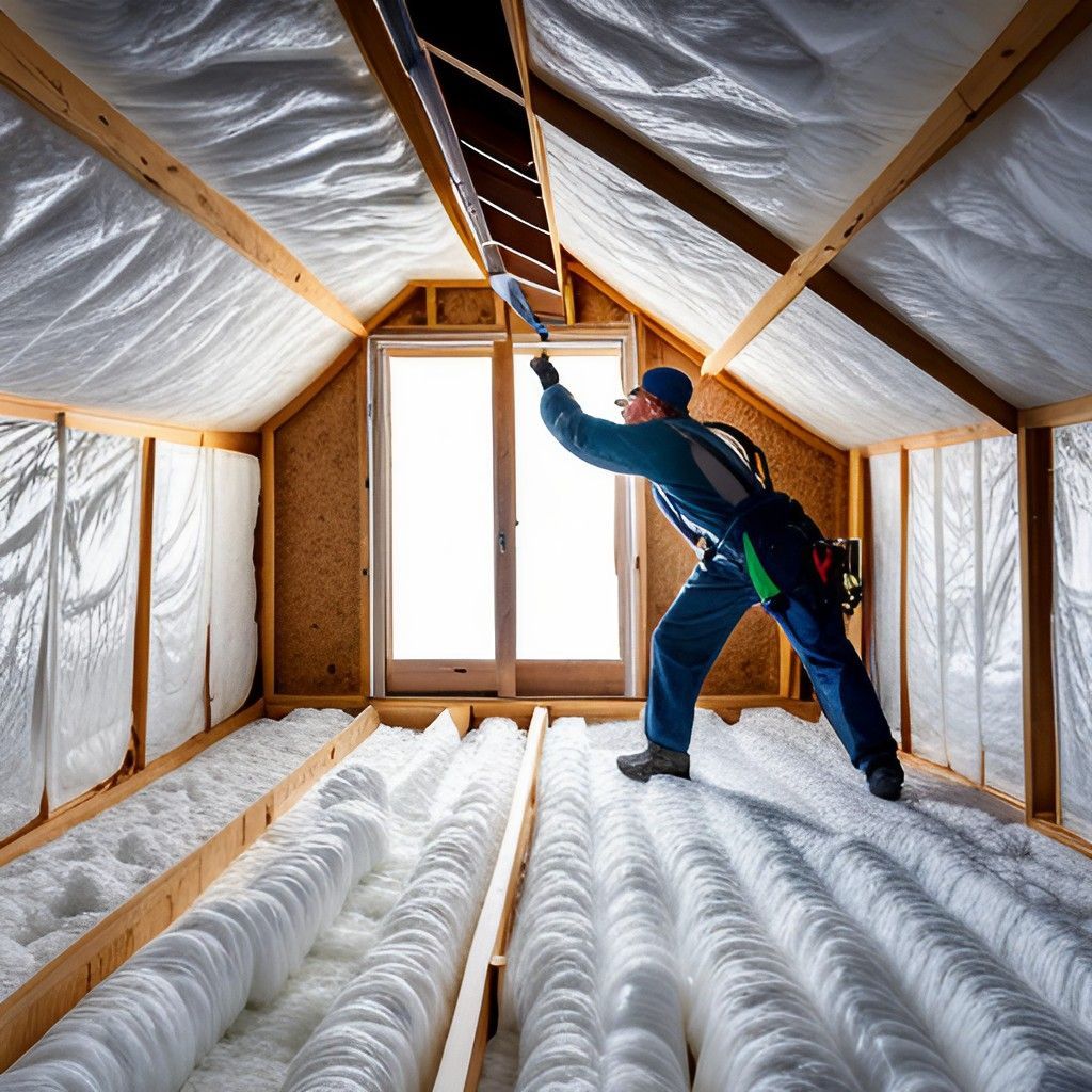 Man installing spray foam into an attic