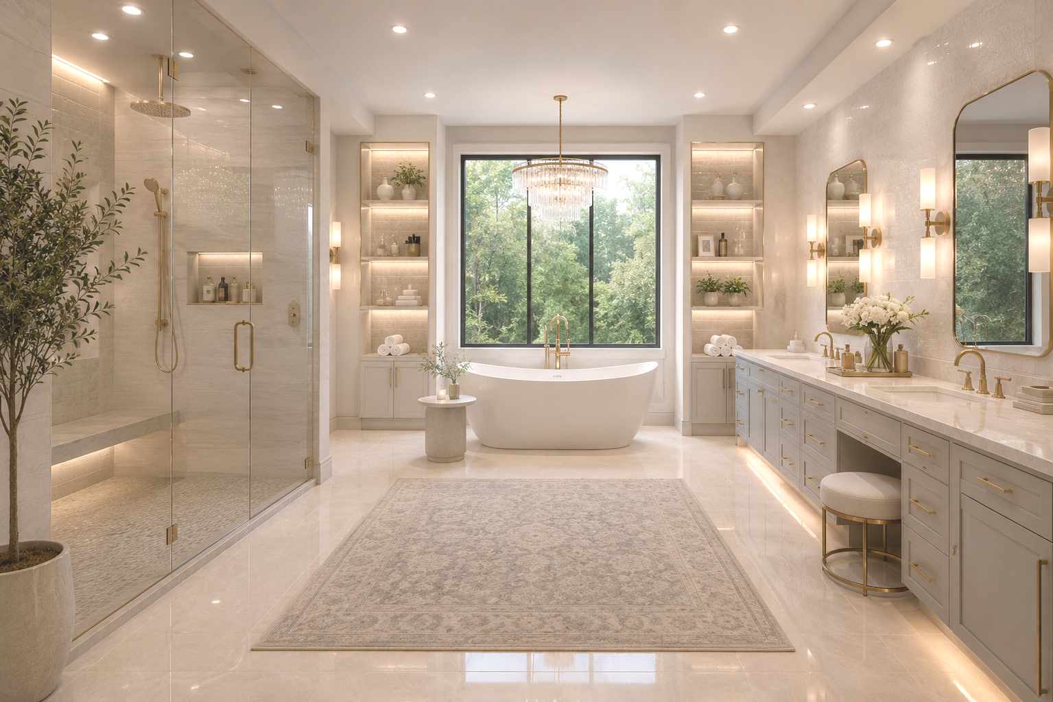 Luxurious spa bathroom with golden accents
