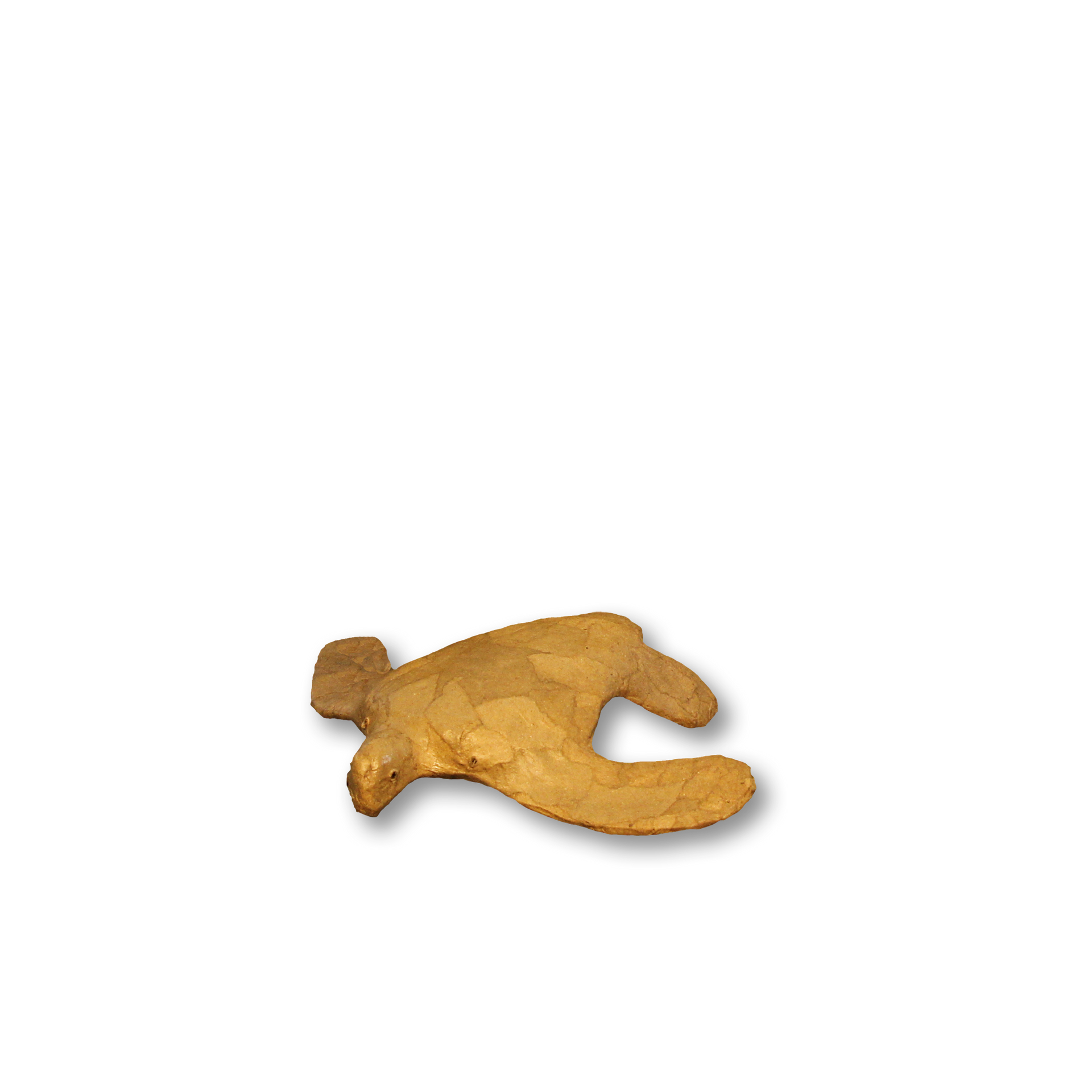 Light brown, abstract paper sculpture of a reclining figure.