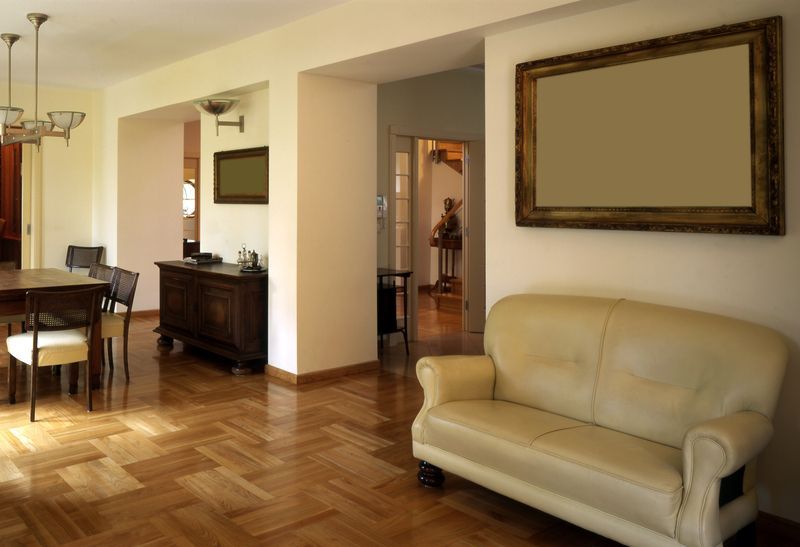 Refinished red oak parquet flooring in a living area