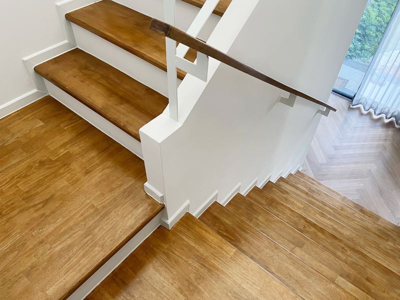 Newly refinished hardwood stairs