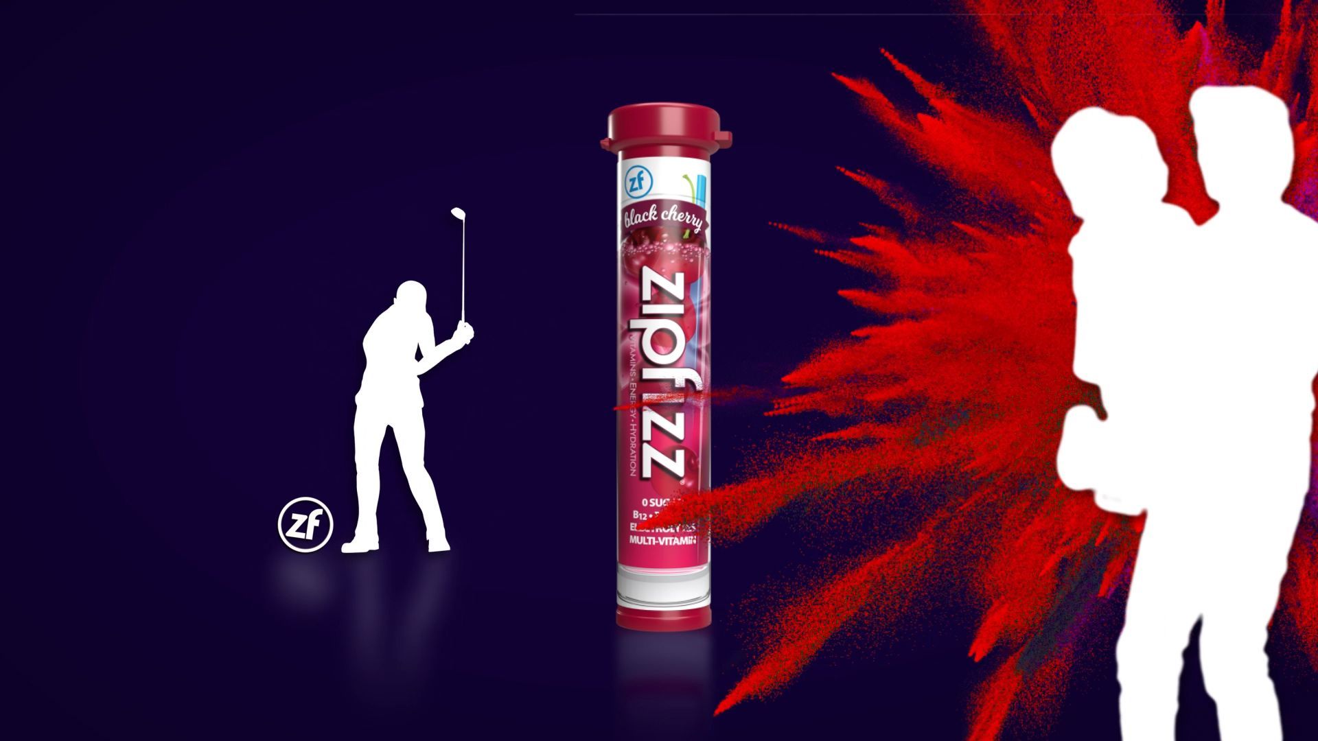 Golfer and father with a large Zipfizz bottle in the center
