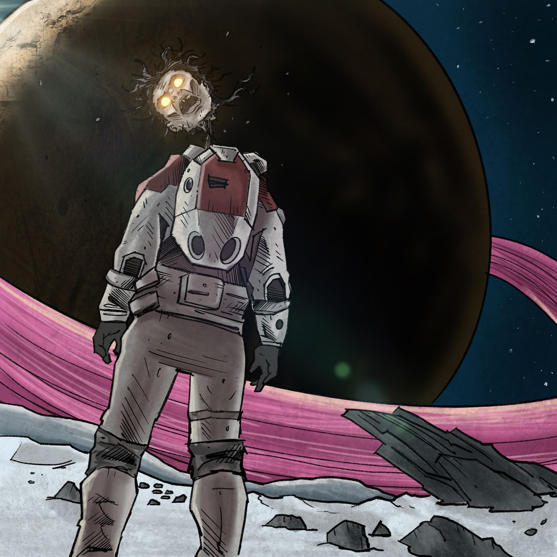 Spoof on Starfields hero art with the astronaughts head being a zombie