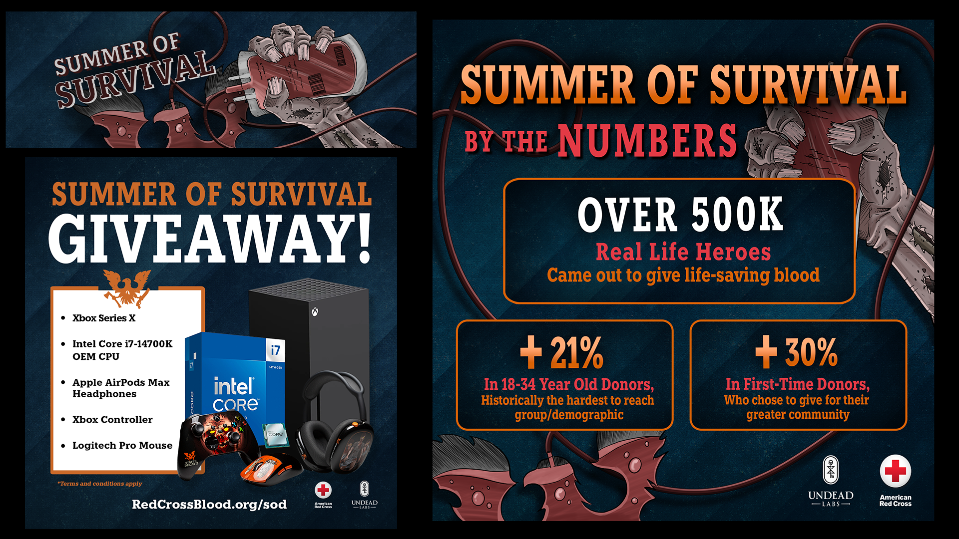 Social Media graphics used in the Summer of Survival campaign with the Amerian Red Cross