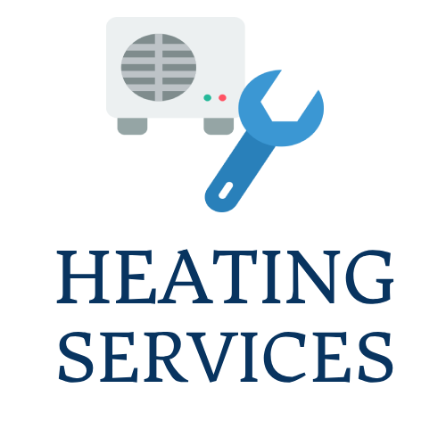 a logo for heating services with a wrench and a fan .