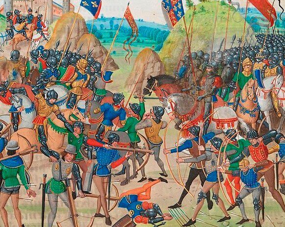 The Battle of Crécy, from a 15th-century illuminated manuscript of Jean Froissart's Chronicles