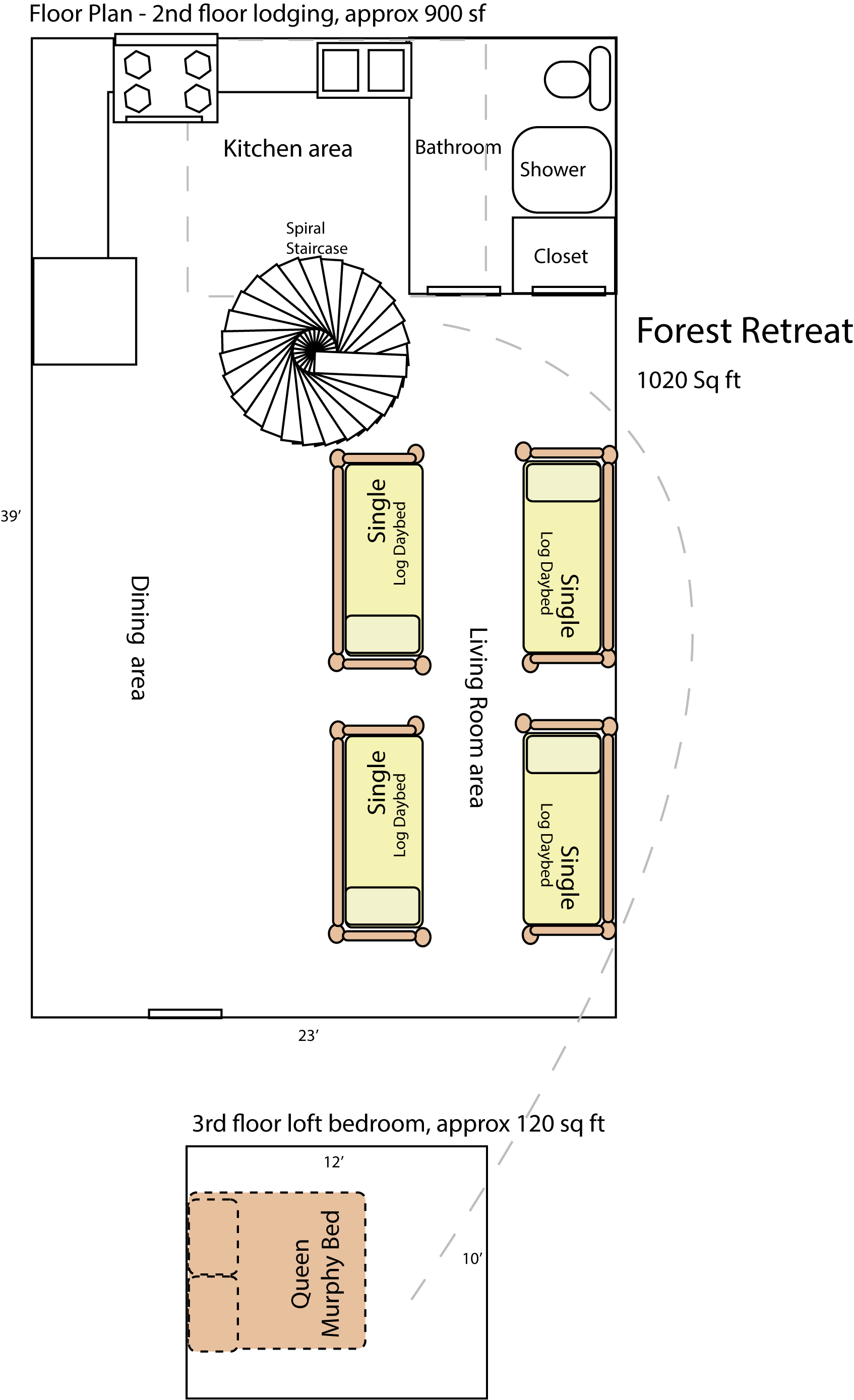 A floor plan of a house with a spiral staircase