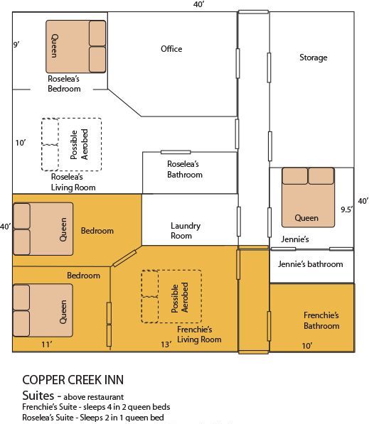 A floor plan of the copper creek inn