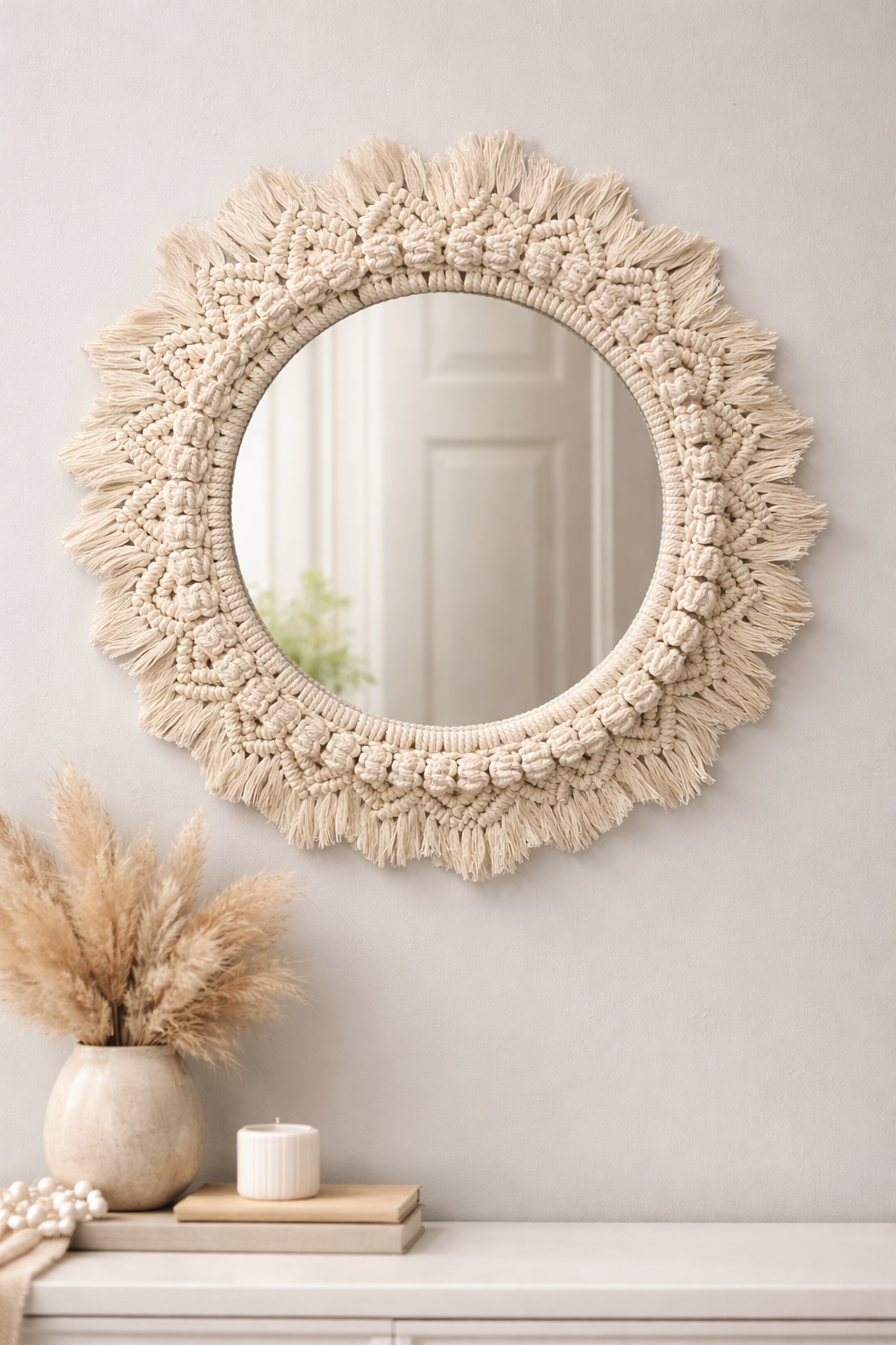 In-person macrame mirror team building workshop