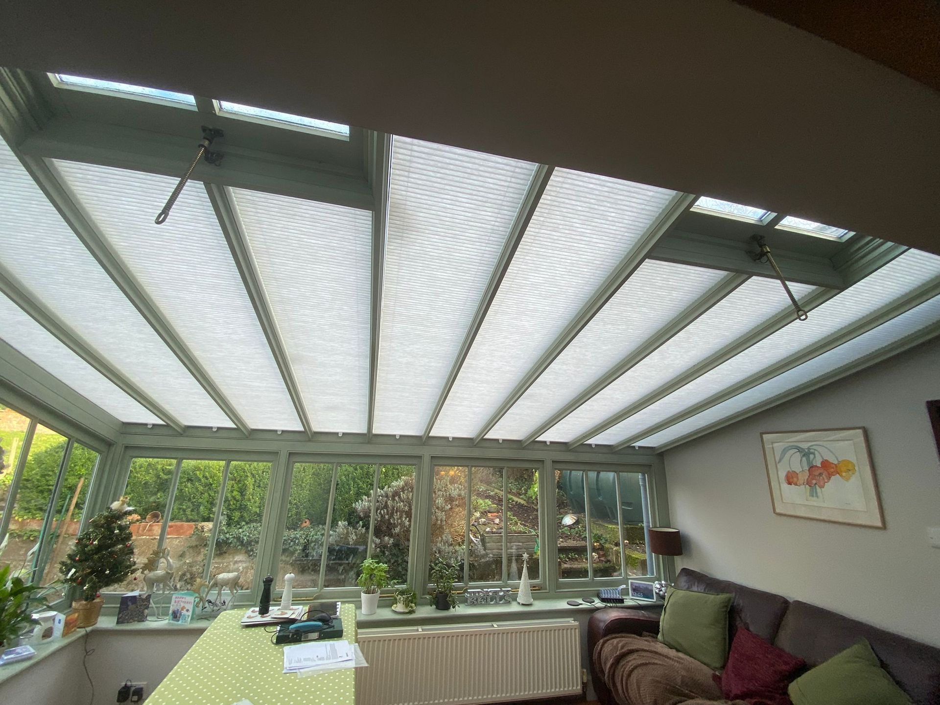 A living room with a couch and a table in it