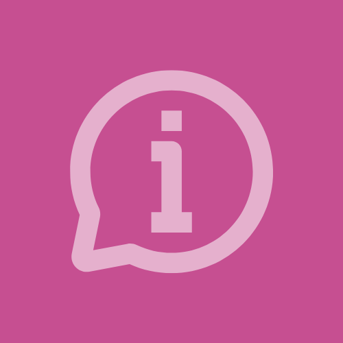 A pink icon with a letter i inside of a speech bubble.