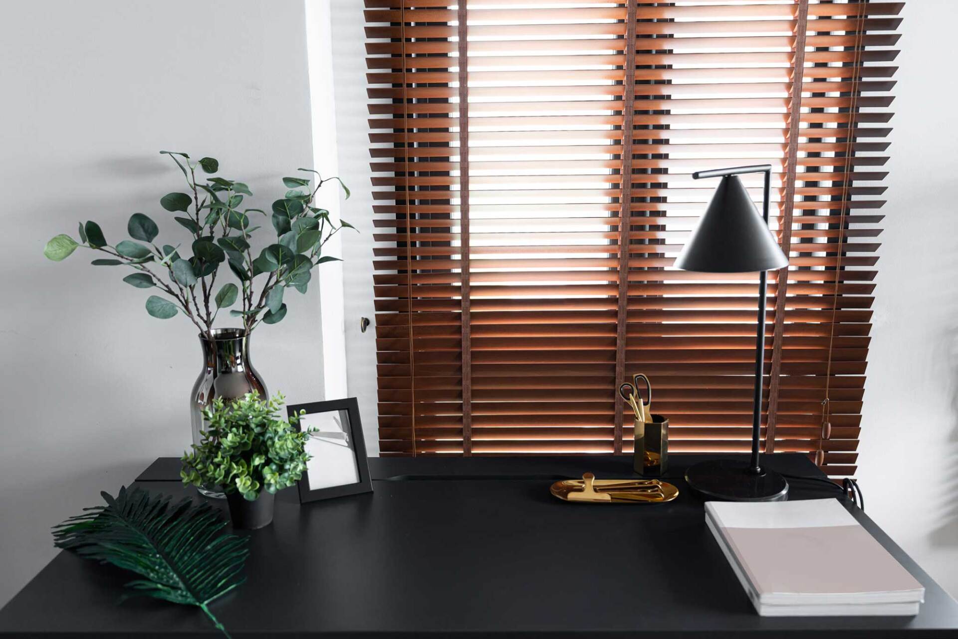 Working Corner with Artificial Plant in Glass Vase — St. Louis, MO — Overland Shade Co.