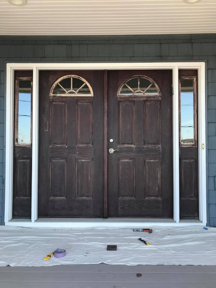 entrance Door Cedar Shake Siding House Painting SPG Paint and Stain Barnegat Light Painters LBI Harvey Cedars