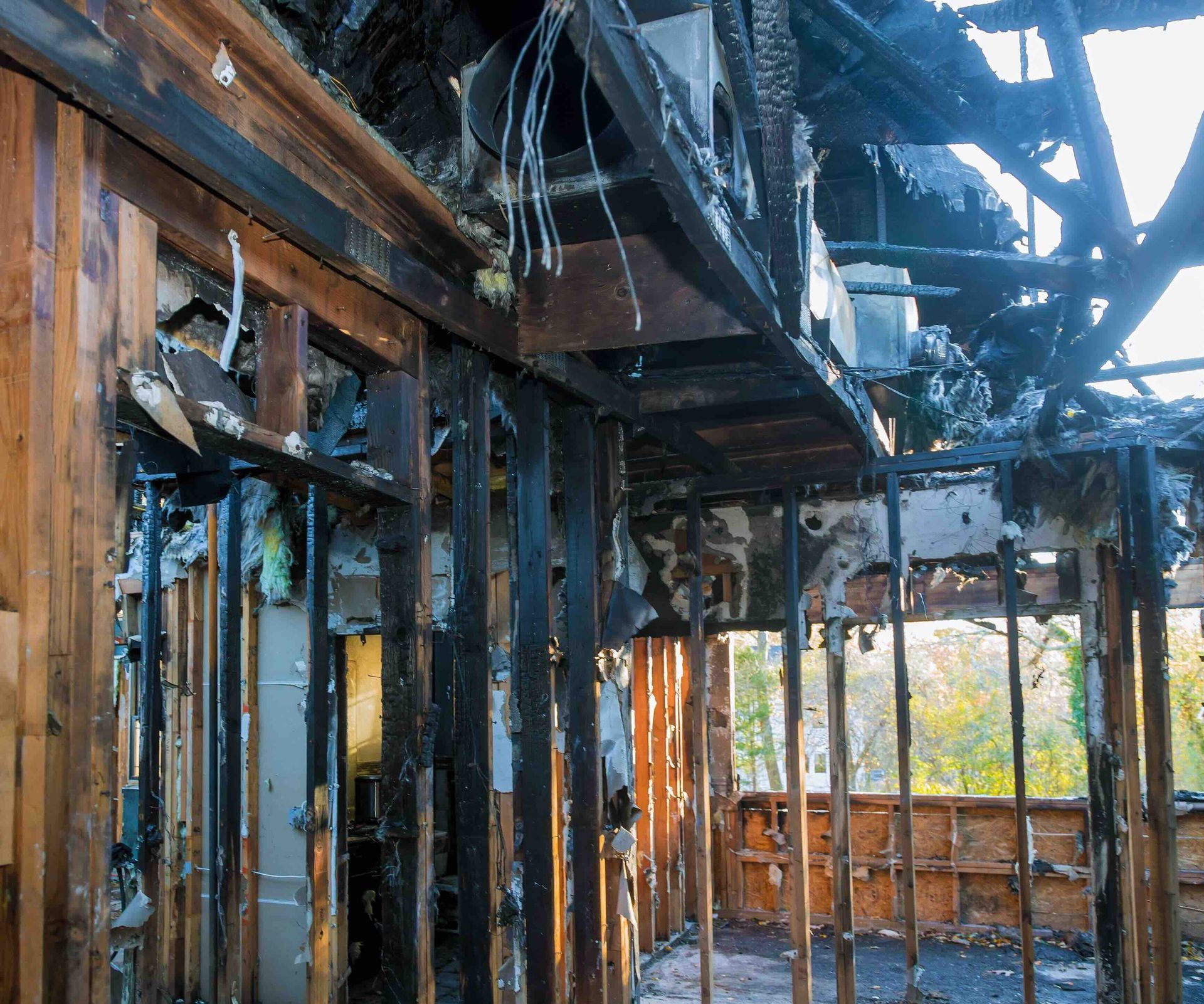A photo of a building in need of fire damage restoration.