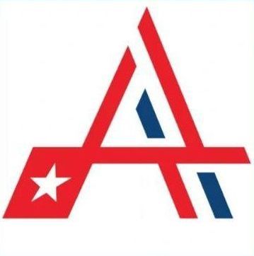 A red white and blue letter a with a star on it